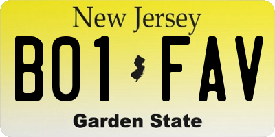 NJ license plate B01FAV