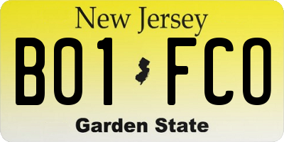 NJ license plate B01FCO