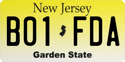 NJ license plate B01FDA