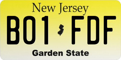 NJ license plate B01FDF