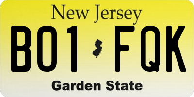 NJ license plate B01FQK