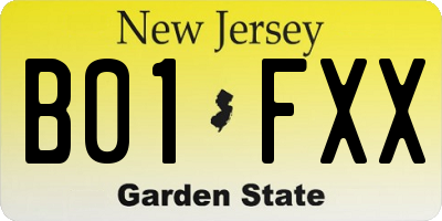 NJ license plate B01FXX