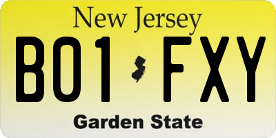 NJ license plate B01FXY