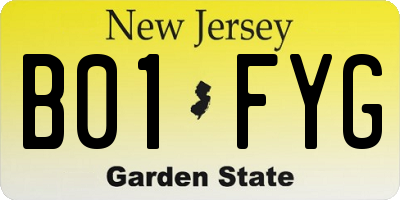 NJ license plate B01FYG
