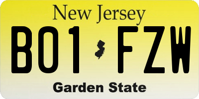 NJ license plate B01FZW