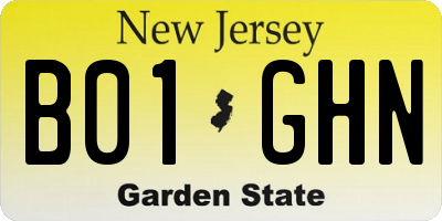 NJ license plate B01GHN
