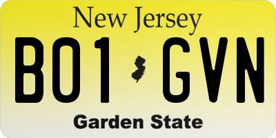 NJ license plate B01GVN