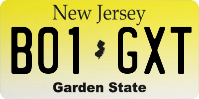NJ license plate B01GXT