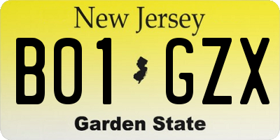 NJ license plate B01GZX