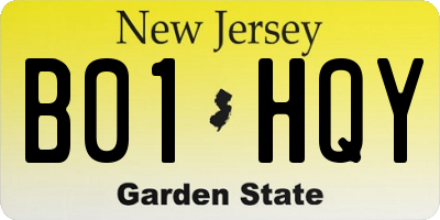 NJ license plate B01HQY