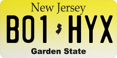 NJ license plate B01HYX