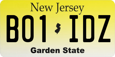 NJ license plate B01IDZ