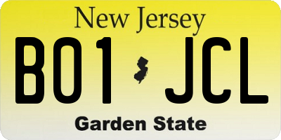 NJ license plate B01JCL