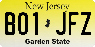 NJ license plate B01JFZ