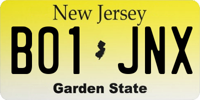 NJ license plate B01JNX