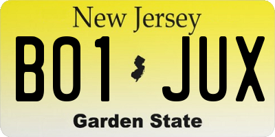 NJ license plate B01JUX