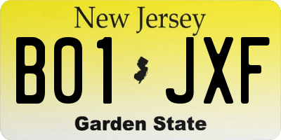 NJ license plate B01JXF