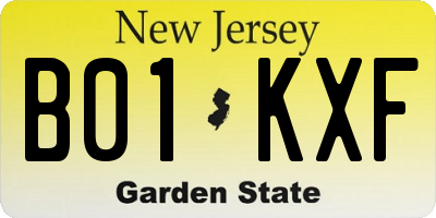 NJ license plate B01KXF
