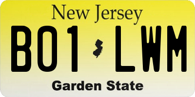 NJ license plate B01LWM