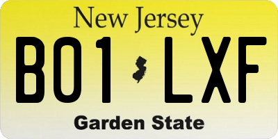 NJ license plate B01LXF
