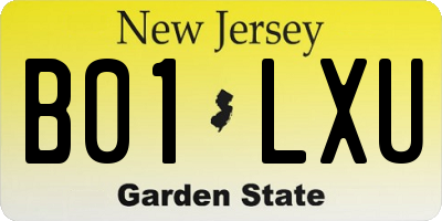 NJ license plate B01LXU