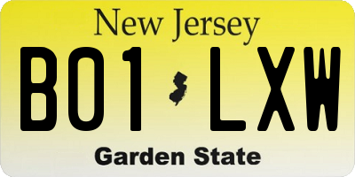NJ license plate B01LXW