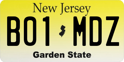 NJ license plate B01MDZ