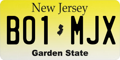 NJ license plate B01MJX