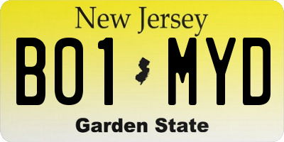 NJ license plate B01MYD