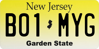 NJ license plate B01MYG
