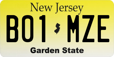 NJ license plate B01MZE
