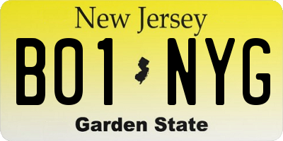 NJ license plate B01NYG