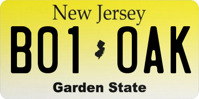 NJ license plate B01OAK