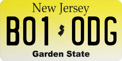 NJ license plate B01ODG