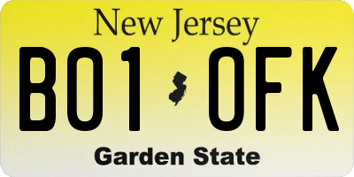 NJ license plate B01OFK