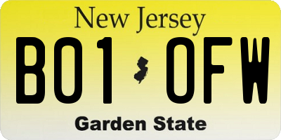 NJ license plate B01OFW