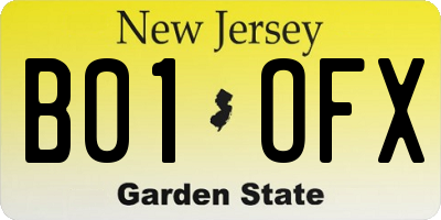 NJ license plate B01OFX