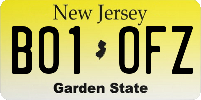 NJ license plate B01OFZ