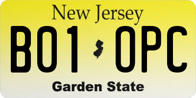 NJ license plate B01OPC