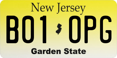 NJ license plate B01OPG
