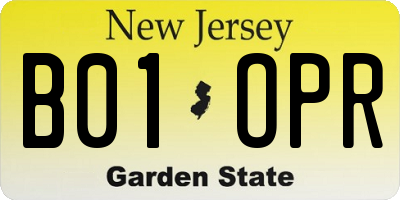 NJ license plate B01OPR