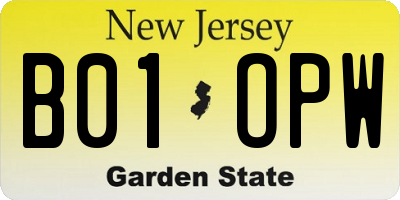 NJ license plate B01OPW