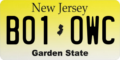 NJ license plate B01OWC