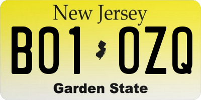 NJ license plate B01OZQ
