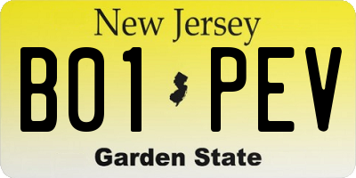 NJ license plate B01PEV