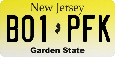 NJ license plate B01PFK