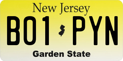 NJ license plate B01PYN