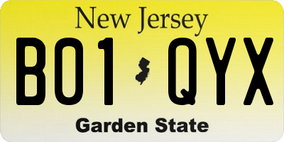 NJ license plate B01QYX