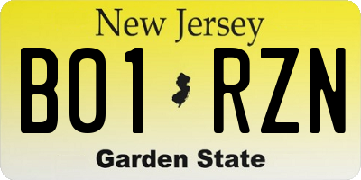 NJ license plate B01RZN