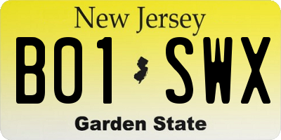 NJ license plate B01SWX